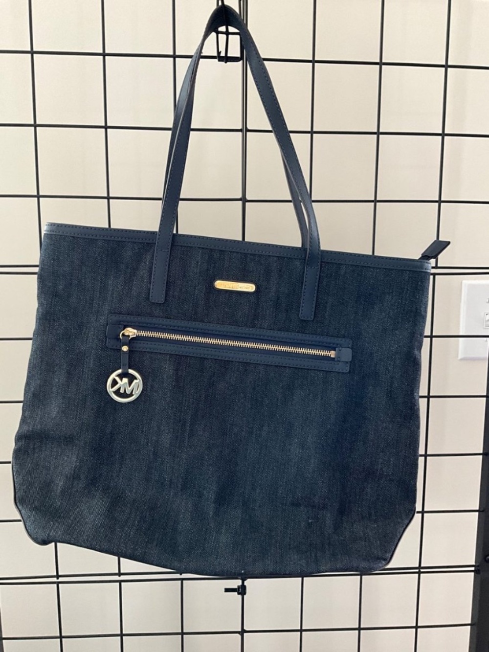 Michael Kors Blue Denim Tote with Gold MK Charm